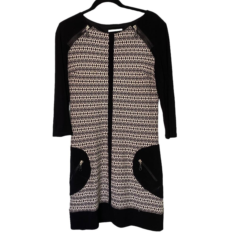 Joseph Ribkoff Black and White Geometric Pattern Knit Dress